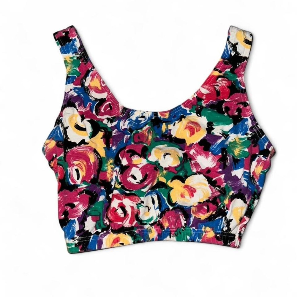 Vintage 80s 90s Aerobic Workout Top by Body Wrappers Floral Multicolor Large